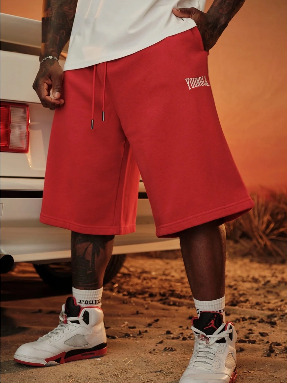 YoungLA 1107 - EXTRA LONG BAGGY SHORTS medium red
